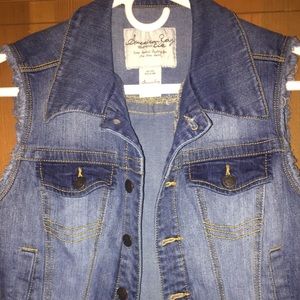 Blue Cotton Denim Crop Vest